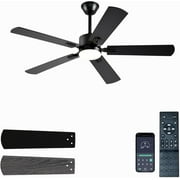 52 inch Modern Ceiling Fans with Lights APP/Remote Control, Low Profile Reversible 6 Speeds Ceiling Fan Light for Indoor/Outdoor Patio Bedroom Living Room,Black